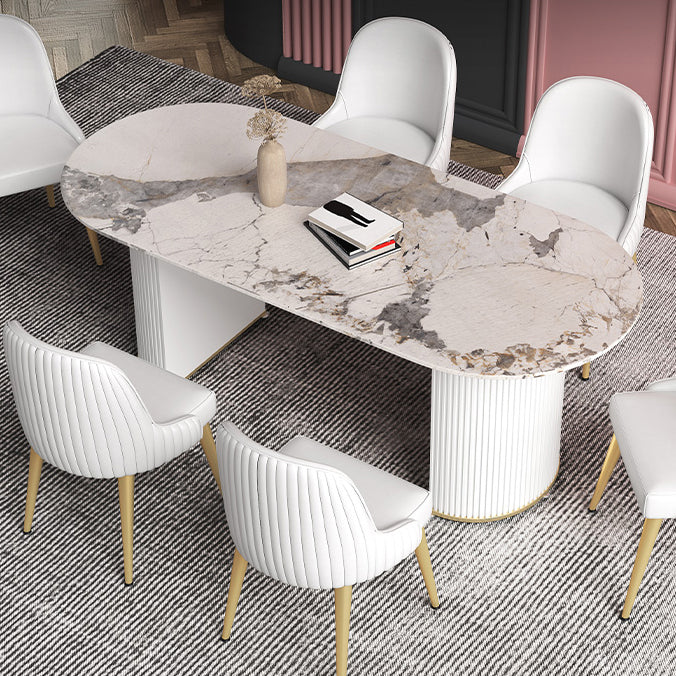 Metal Modern Oval Dining Table Sintered Stone Indoor Table for Dining Room and Kitchen