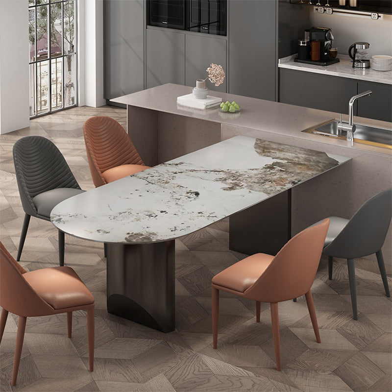 Modern Dining Table Stone Top Dining Table with Stainless Steel Double pedestal Base