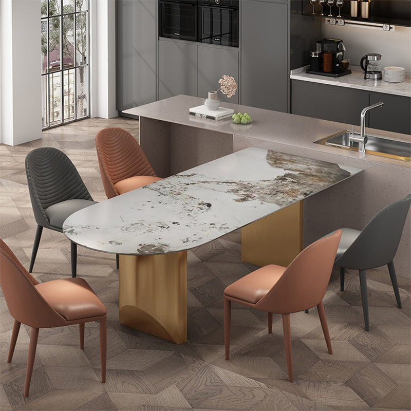 Modern Dining Table Stone Top Dining Table with Stainless Steel Double pedestal Base