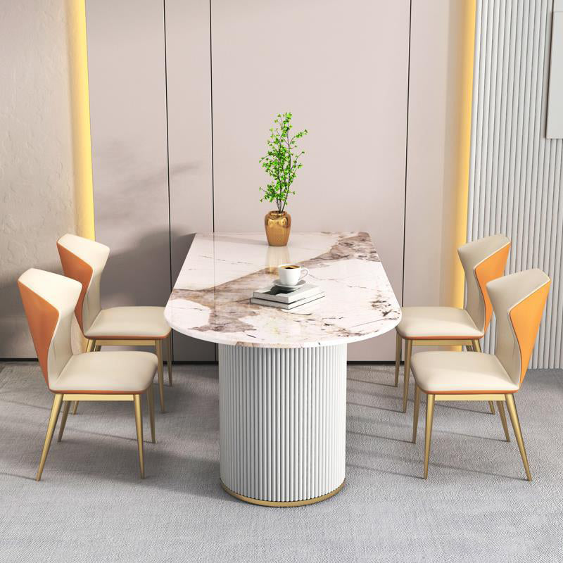 Stone Top Dining Table Modern Dining Table with Double Pedestal Base in White