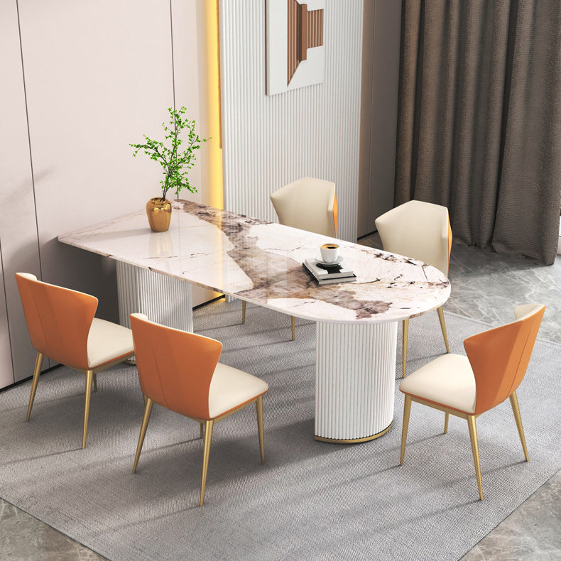 Stone Top Dining Table Modern Dining Table with Double Pedestal Base in White