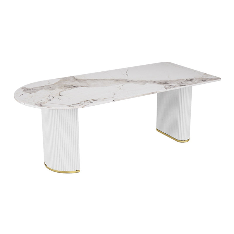 Stone Top Dining Table Modern Dining Table with Double Pedestal Base in White