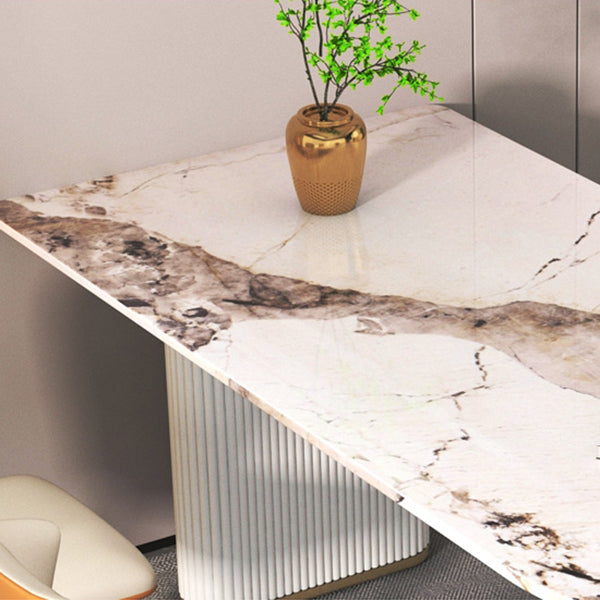 Stone Top Dining Table Modern Dining Table with Double Pedestal Base in White