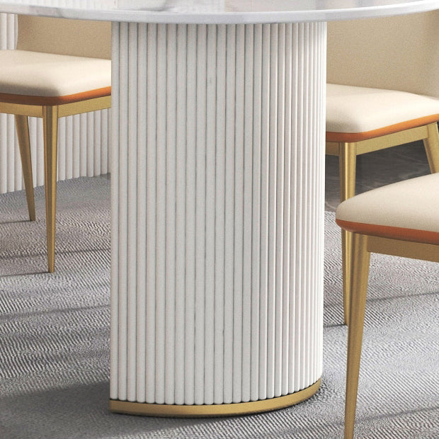 Stone Top Dining Table Modern Dining Table with Double Pedestal Base in White