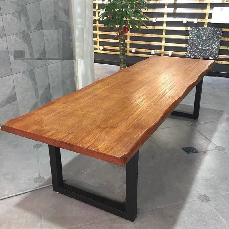 Rectangle Double Pedestal Industrial Dining Table Fixed Table of Solid Wood