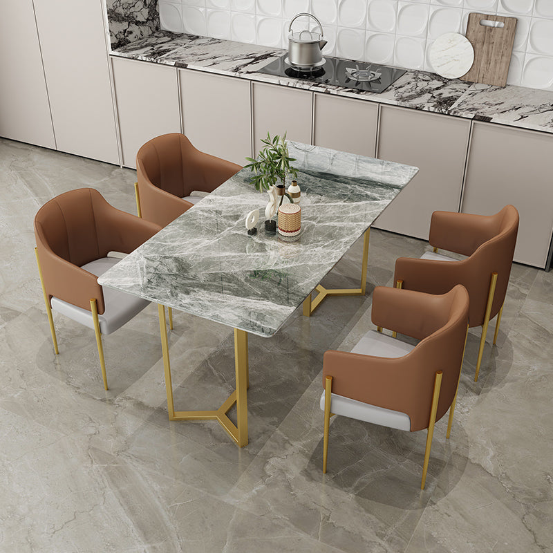 Table à manger en pierre frittée, Table traditionnelle de luxe à cadre doré pour la maison