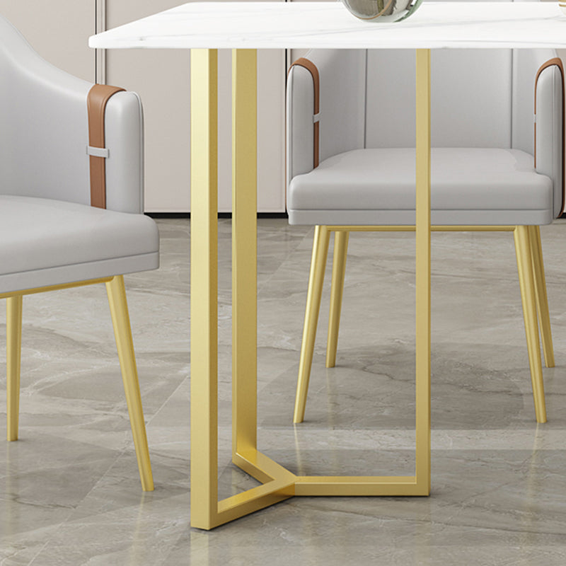 Table à manger en pierre frittée, Table traditionnelle de luxe à cadre doré pour la maison
