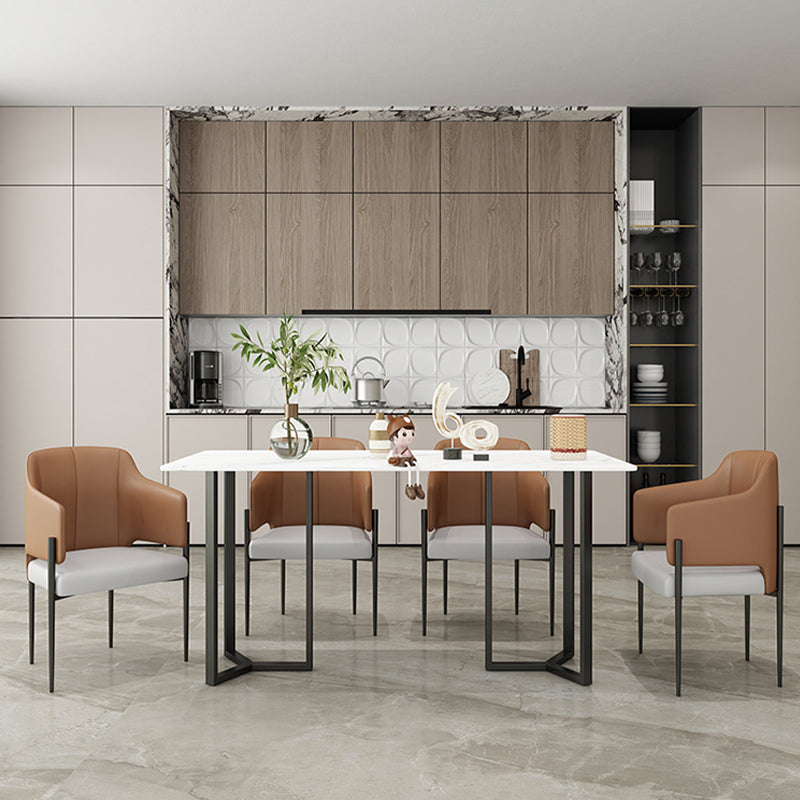 Table à manger en pierre frittée, Table traditionnelle de luxe à cadre doré pour la maison