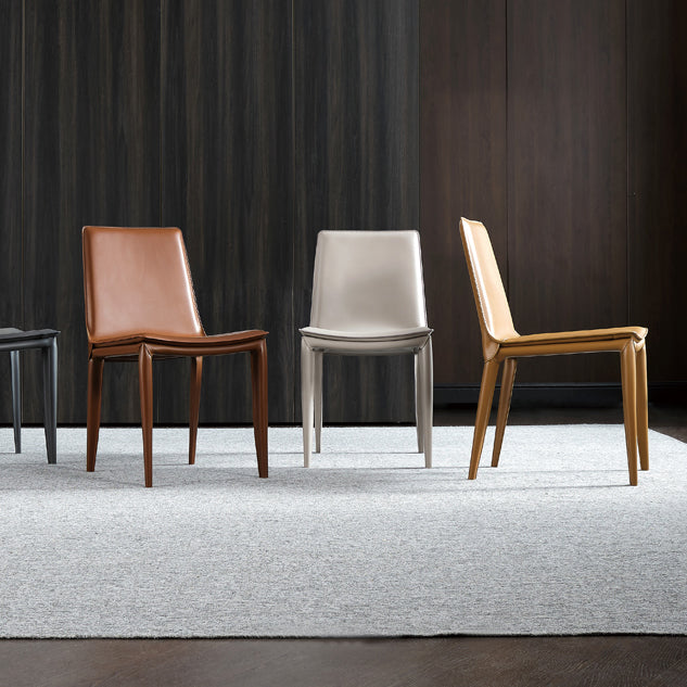 Silla de comedor sin brazos de cuero moderno, sillas de comedor de metal para uso en restaurantes