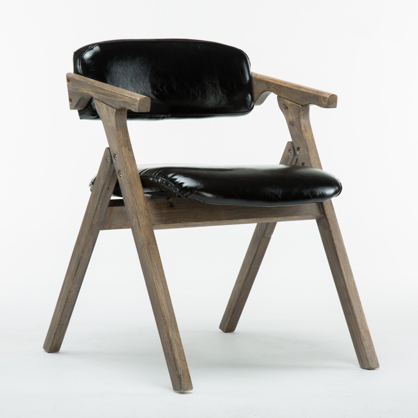 Silla lateral plegable de cuero moderna, silla de comedor con respaldo abierto y acabado mate