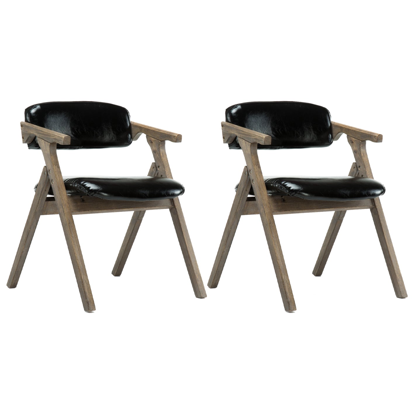 Silla lateral plegable de cuero moderna, silla de comedor con respaldo abierto y acabado mate