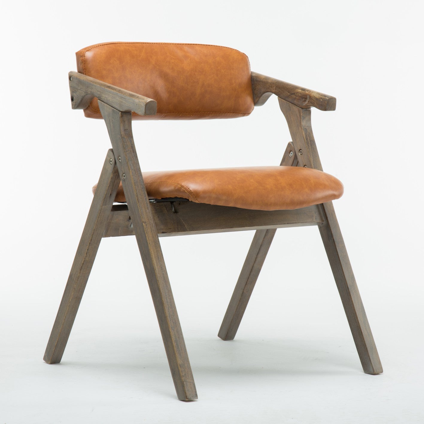 Silla lateral plegable de cuero moderna, silla de comedor con respaldo abierto y acabado mate