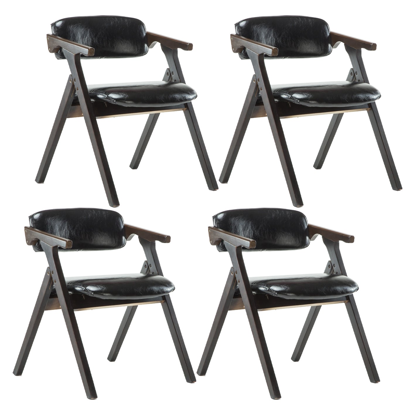 Silla lateral plegable de cuero moderna, silla de comedor con respaldo abierto y acabado mate