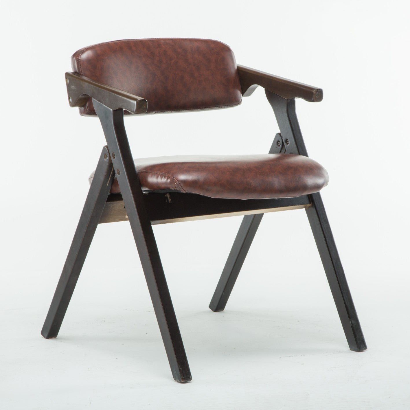 Silla lateral plegable de cuero moderna, silla de comedor con respaldo abierto y acabado mate