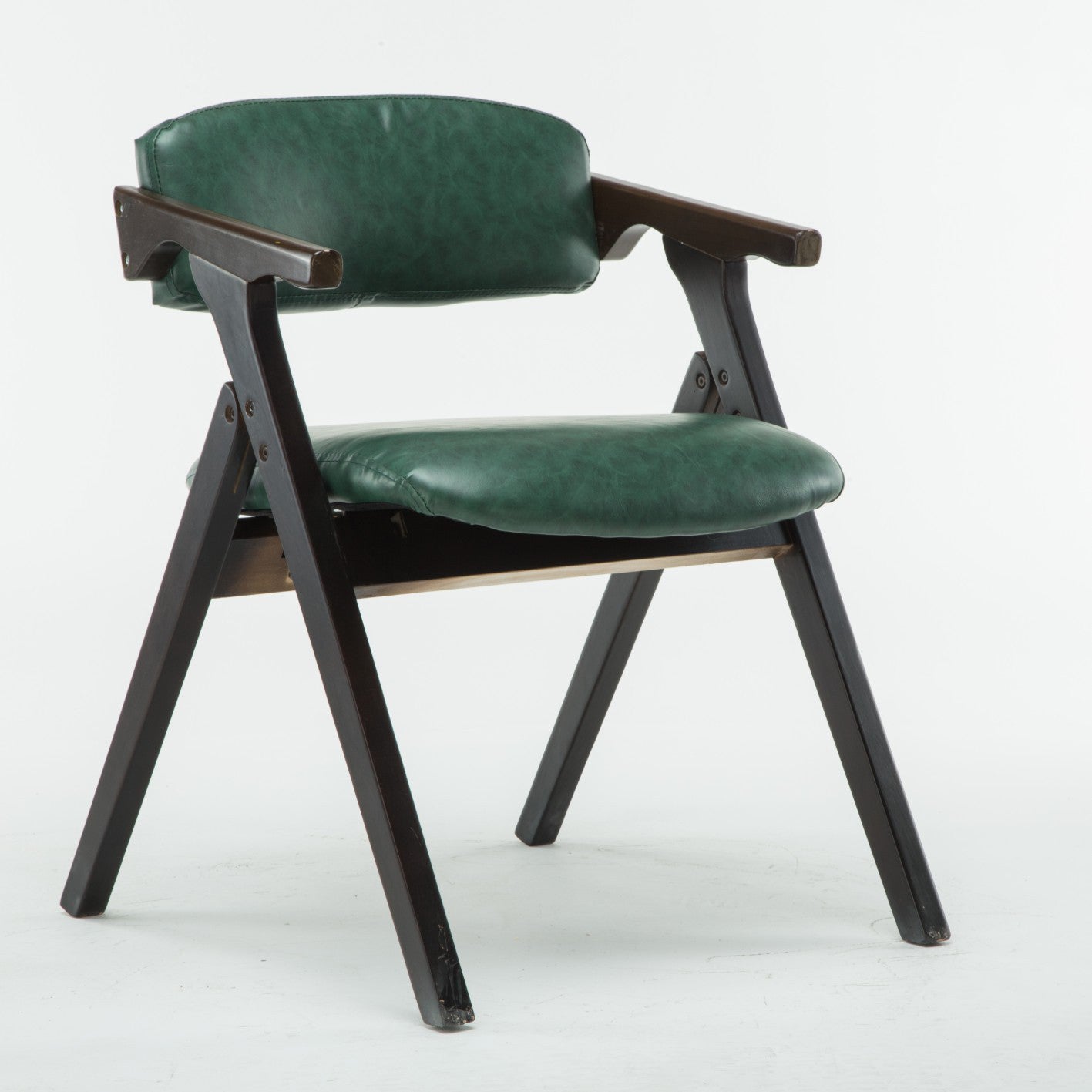 Silla lateral plegable de cuero moderna, silla de comedor con respaldo abierto y acabado mate