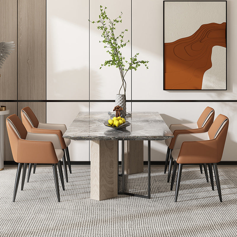 Silla de comedor con respaldo sólido y acabado mate de cuero moderno para sala de estar