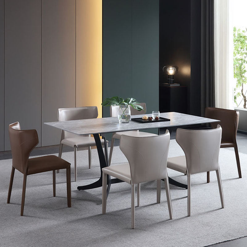 Silla de comedor de cuero moderna, silla lateral sin brazos con respaldo para uso doméstico