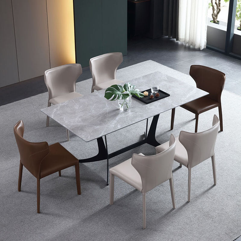 Silla de comedor de cuero moderna, silla lateral sin brazos con respaldo para uso doméstico