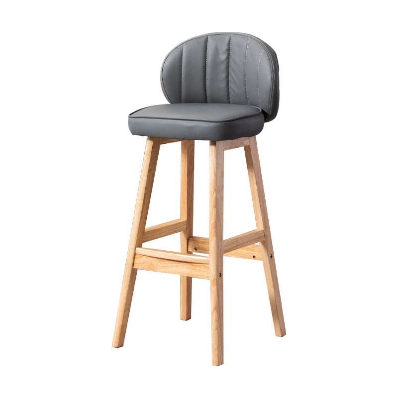 Taburete de bar Bristol de madera maciza de cuero contemporáneo con reposapiés y respaldo bajo
