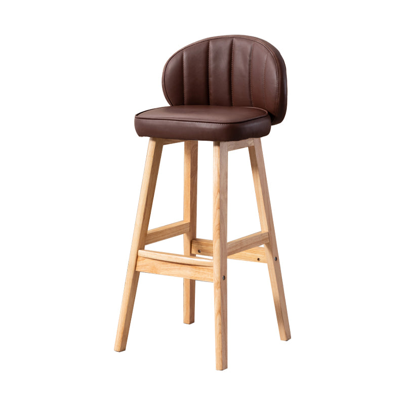 Taburete de bar Bristol de madera maciza de cuero contemporáneo con reposapiés y respaldo bajo