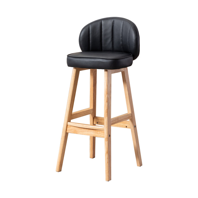Taburete de bar Bristol de madera maciza de cuero contemporáneo con reposapiés y respaldo bajo
