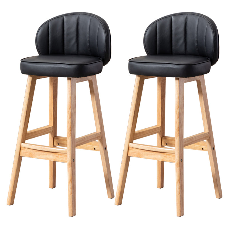 Taburete de bar Bristol de madera maciza de cuero contemporáneo con reposapiés y respaldo bajo