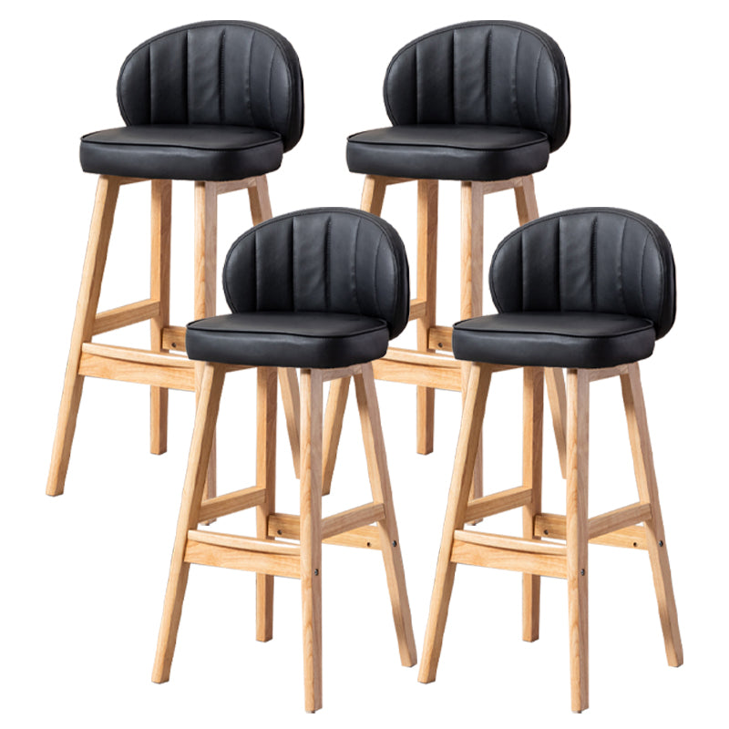 Taburete de bar Bristol de madera maciza de cuero contemporáneo con reposapiés y respaldo bajo