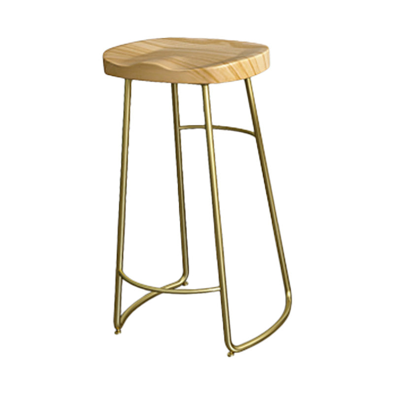 Glam Wood Counter Bar Stool Backless Saddle Seat Bar Stool with Iron Base