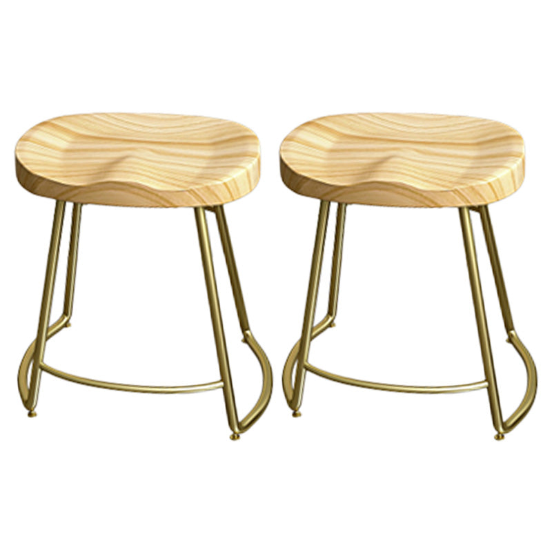 Glam Wood Counter Bar Stool Backless Saddle Seat Bar Stool with Iron Base