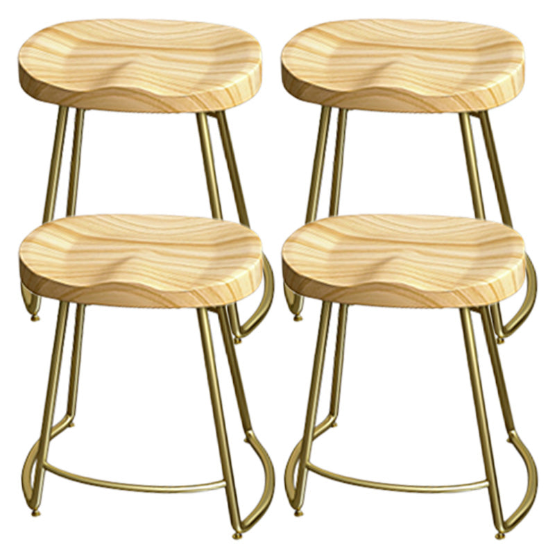 Glam Wood Counter Bar Stool Backless Saddle Seat Bar Stool with Iron Base