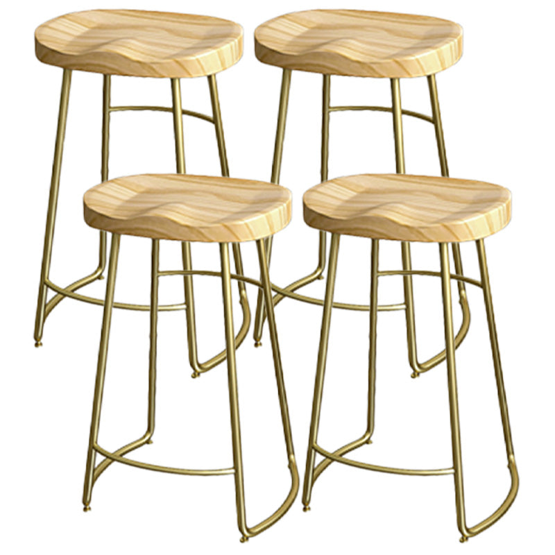 Glam Wood Counter Bar Stool Backless Saddle Seat Bar Stool with Iron Base