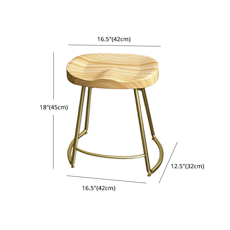 Glam Wood Counter Bar Stool Backless Saddle Seat Bar Stool with Iron Base