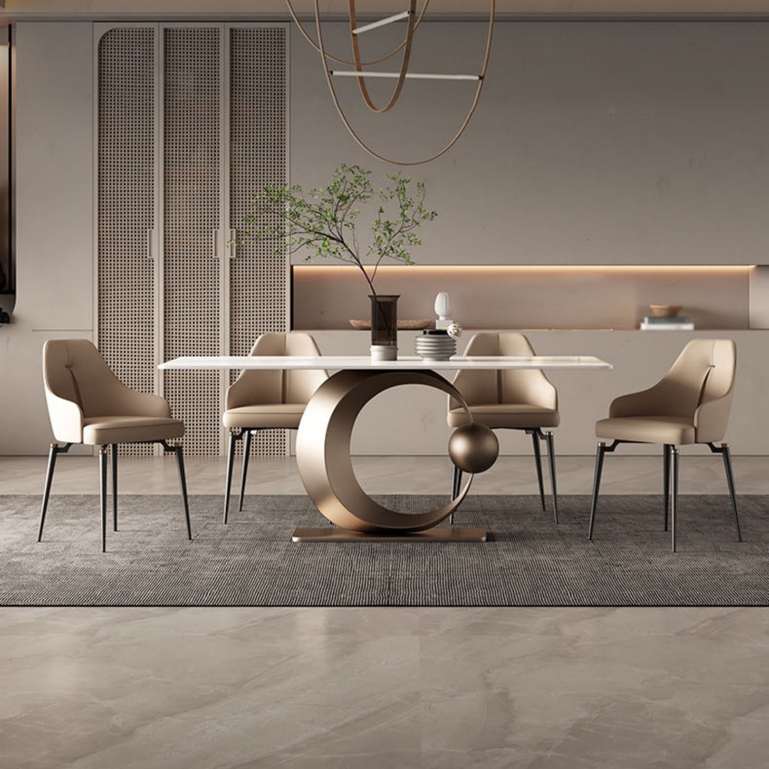 Glam Style 1/4/5/7 Pieces Dining Set Rectangle Sintered Stone Dining Table Set