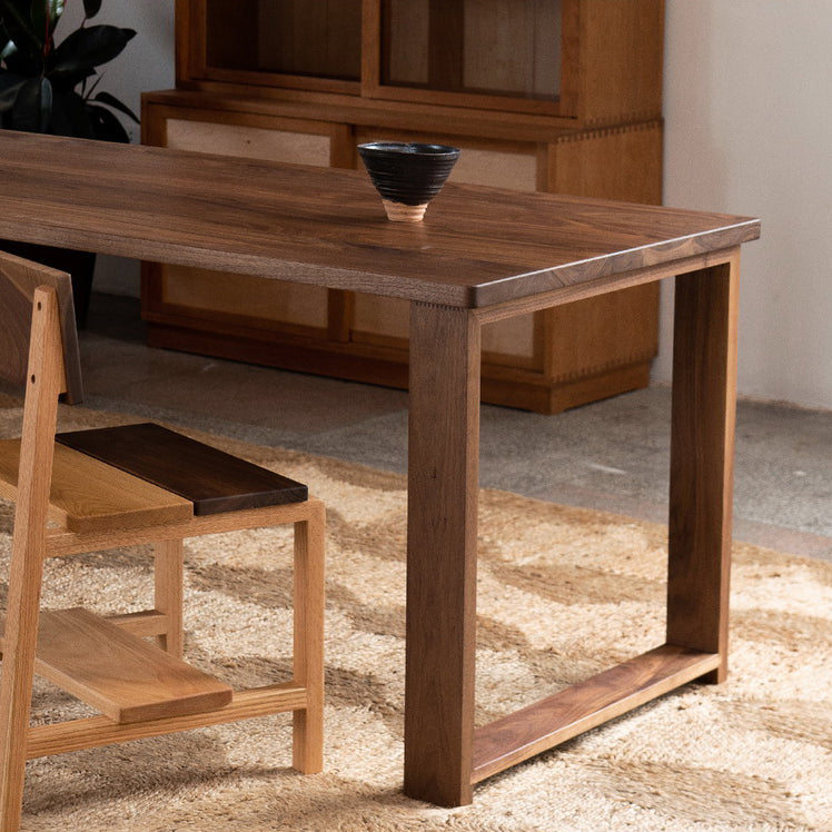 Modern Rectangle Dining Table Solid Wood Table with Sled Base