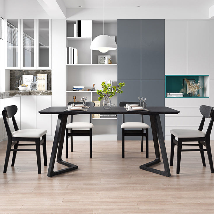 Industriële rechthoek eettafel As vaste houten tafel met dubbele voetstukbasis