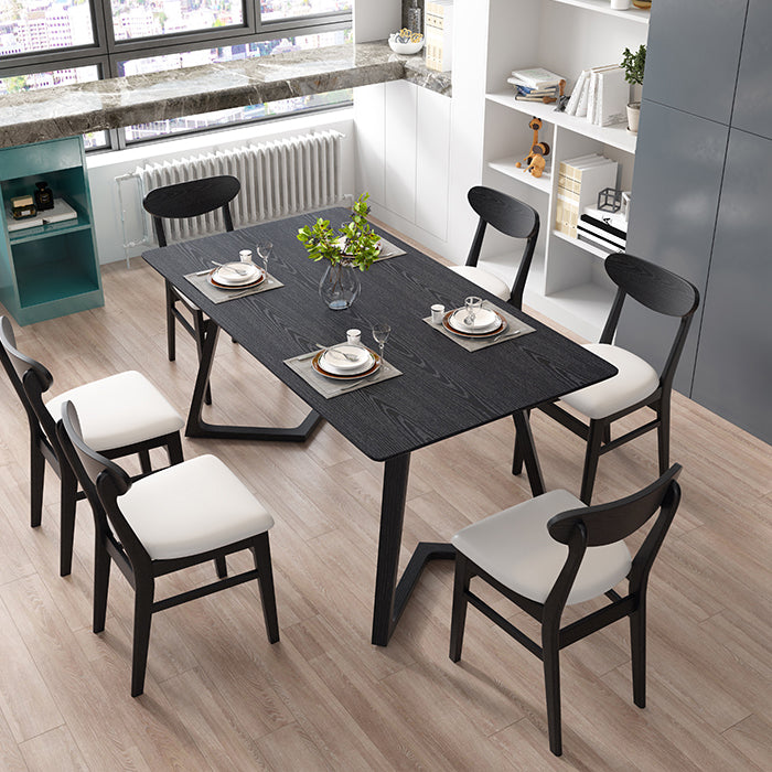 Industriële rechthoek eettafel As vaste houten tafel met dubbele voetstukbasis