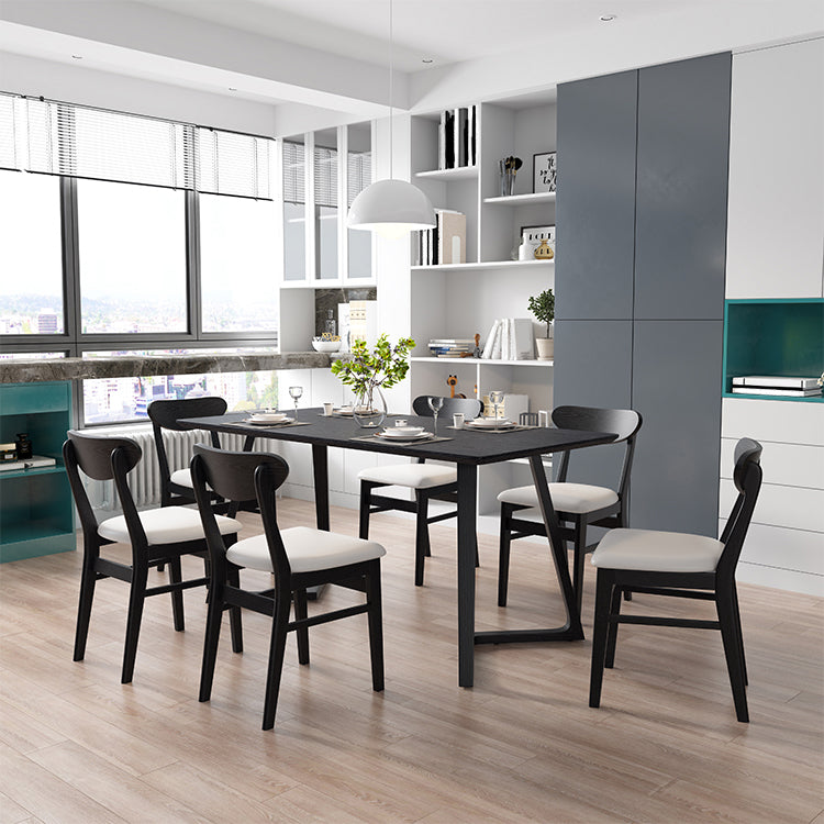 Industriële rechthoek eettafel As vaste houten tafel met dubbele voetstukbasis