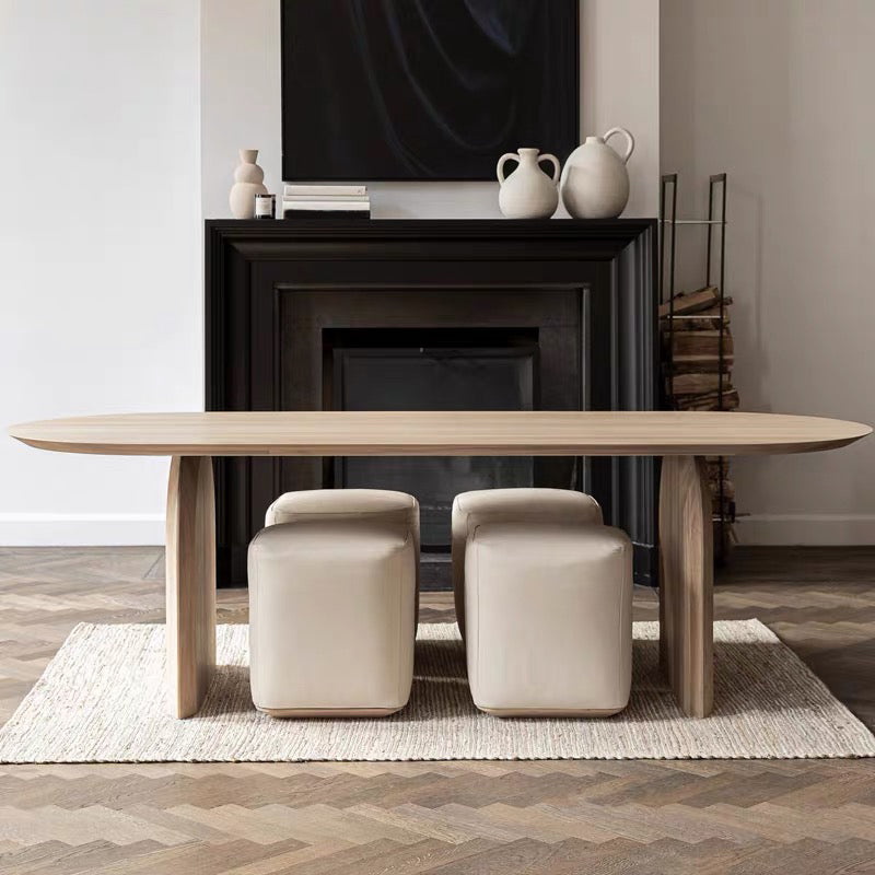 Ovaal dubbele voetstuk moderne tafel massief hout vaste tafel voor thuisgebruik