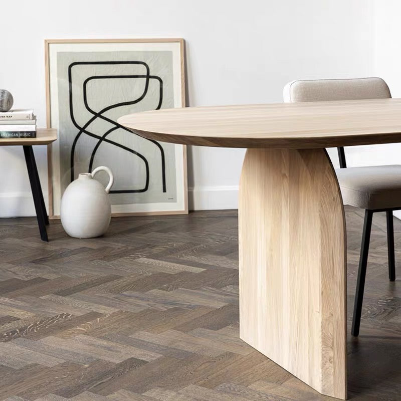 Ovaal dubbele voetstuk moderne tafel massief hout vaste tafel voor thuisgebruik
