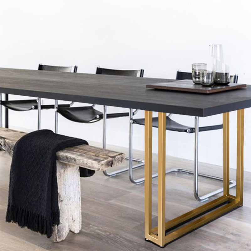 Mesa de comedor rectangular con pedestal doble, mesa fija de madera maciza de lujo