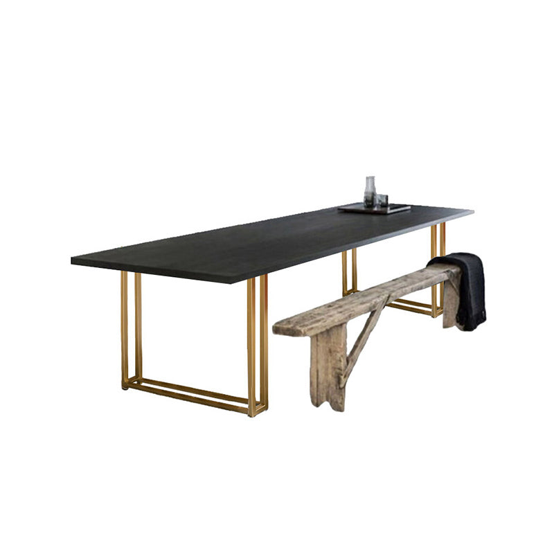 Mesa de comedor rectangular con pedestal doble, mesa fija de madera maciza de lujo