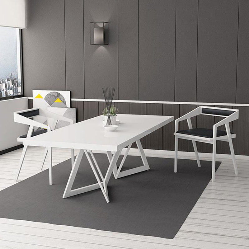 Mesa de comedor rectangular de estilo lujoso con pedestal doble, mesa fija con madera maciza
