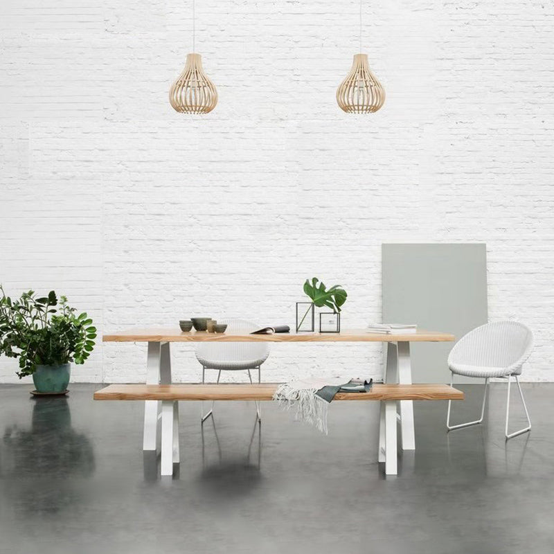 Rectangle Double Pedestal Glam Dining Table Solid Wood Fixed Table