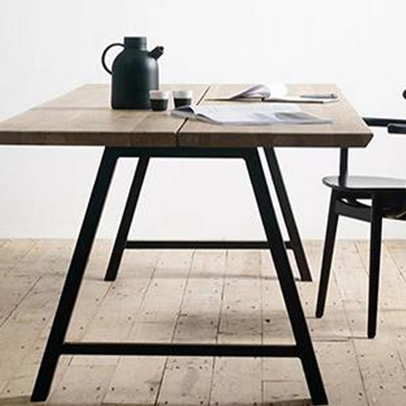 Rectangle Double Pedestal Glam Dining Table Solid Wood Fixed Table
