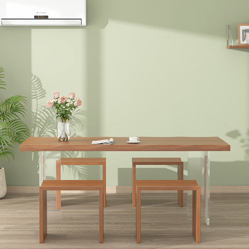Luxury Wood Table for Restaurant Rectangle Dining Table with Acrylic Double Pedestal Base