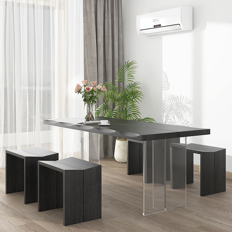Luxury Wood Table for Restaurant Rectangle Dining Table with Acrylic Double Pedestal Base