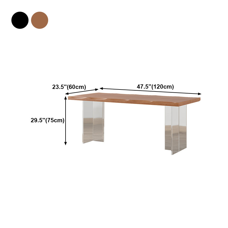 Luxury Wood Table for Restaurant Rectangle Dining Table with Acrylic Double Pedestal Base