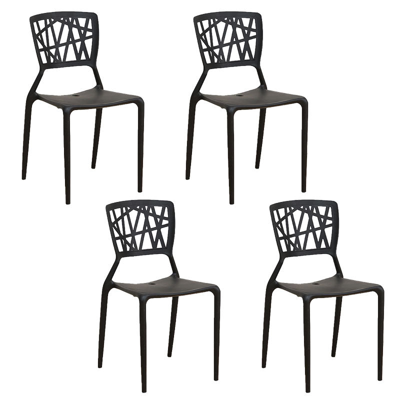 Silla trasera abierta contemporánea, silla lateral sin brazos de comedor apilable de plástico