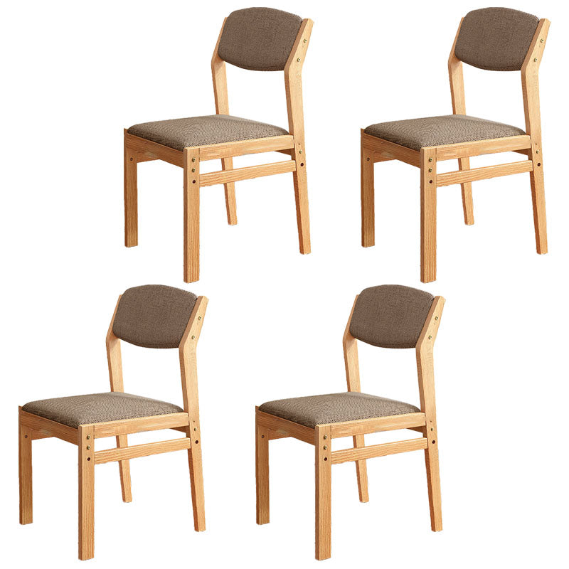 Silla lateral moderna de tela de madera de caucho, acabado mate, parte trasera abierta, silla de comedor