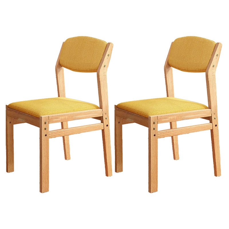 Silla lateral moderna de tela de madera de caucho, acabado mate, parte trasera abierta, silla de comedor